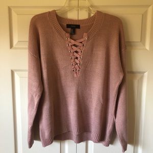 🌸 Forever 21: Blush Pink Lace Neckline Sweater